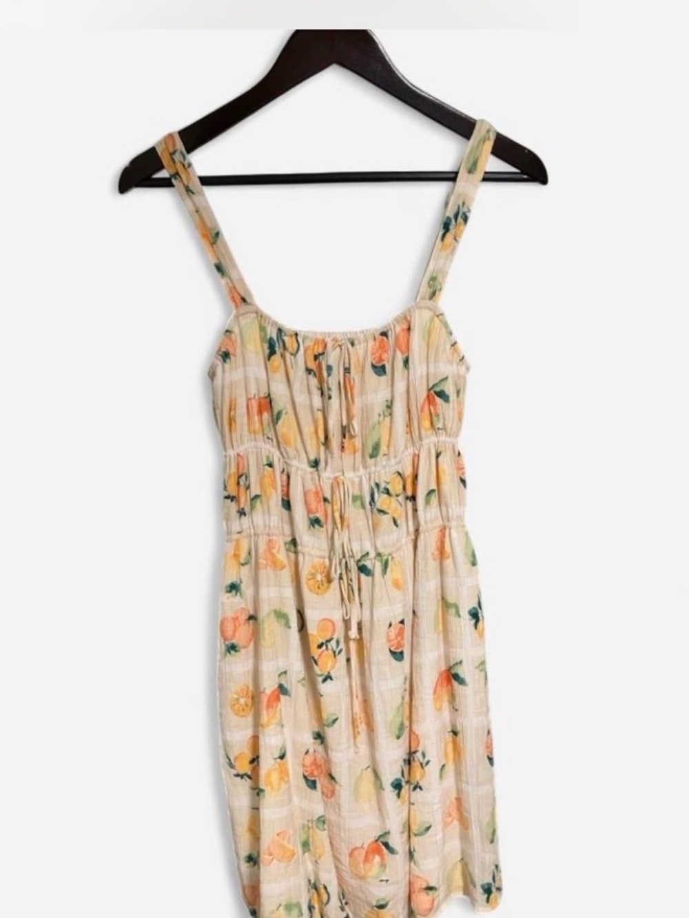 Abercrombie & Fitch Ruched Cream Floral Tie-Front Dress with Citrus Accents - Picture 1 of 6